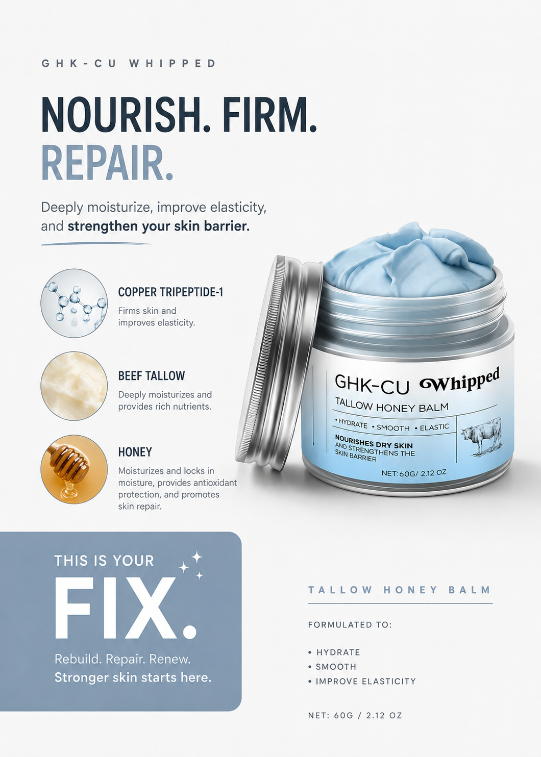Copper Peptides Ghk-Cu Beef Tallow for Skin
