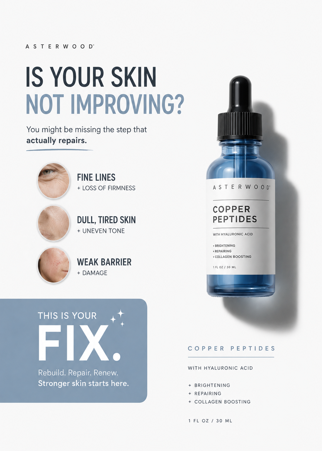 Asterwood Copper Peptides Ghk-Cu FIRMING SERUM